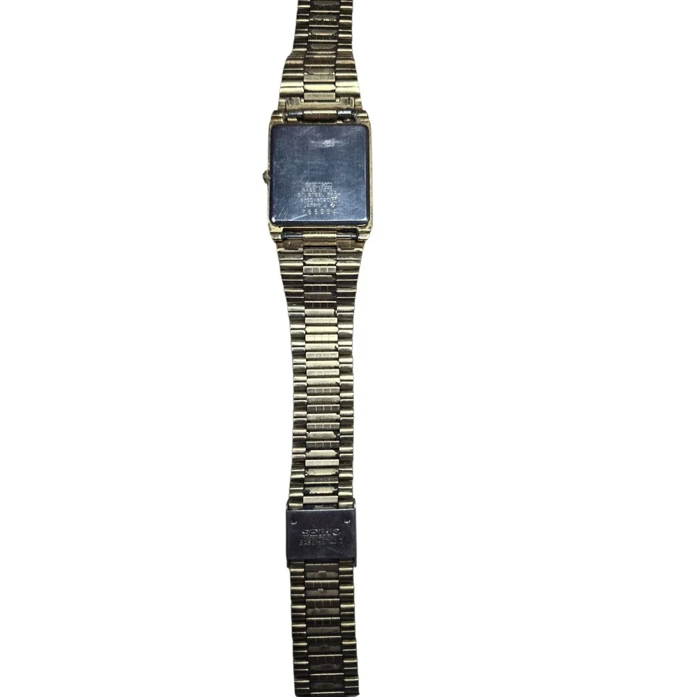 Seiko Quartz‎ Vintage Gold Tone Rectangular Dress Watch 5Y30-5020 with Box
